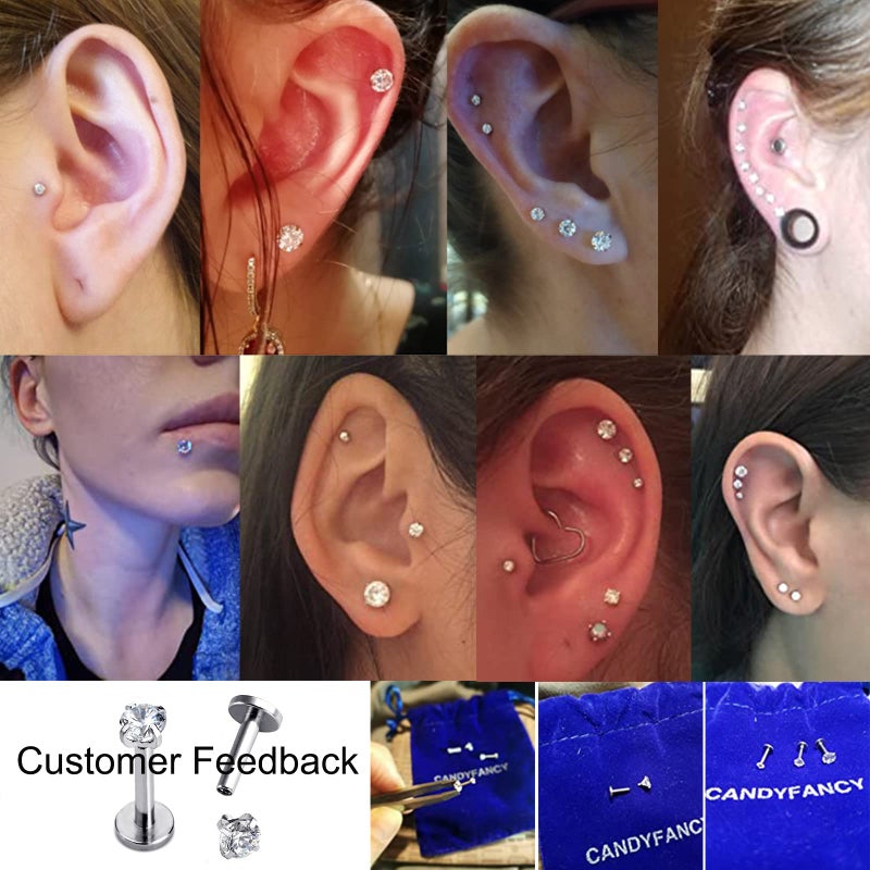 CANDYFANCY 16g 2/3/4mm Cubic Zirconia Stone Triple Forward Helix Ear Cartilage Tragus Studs Lip Piercing Earrings 16 gauge(2mm stone, 8mm Length, 2pcs) - Image 3